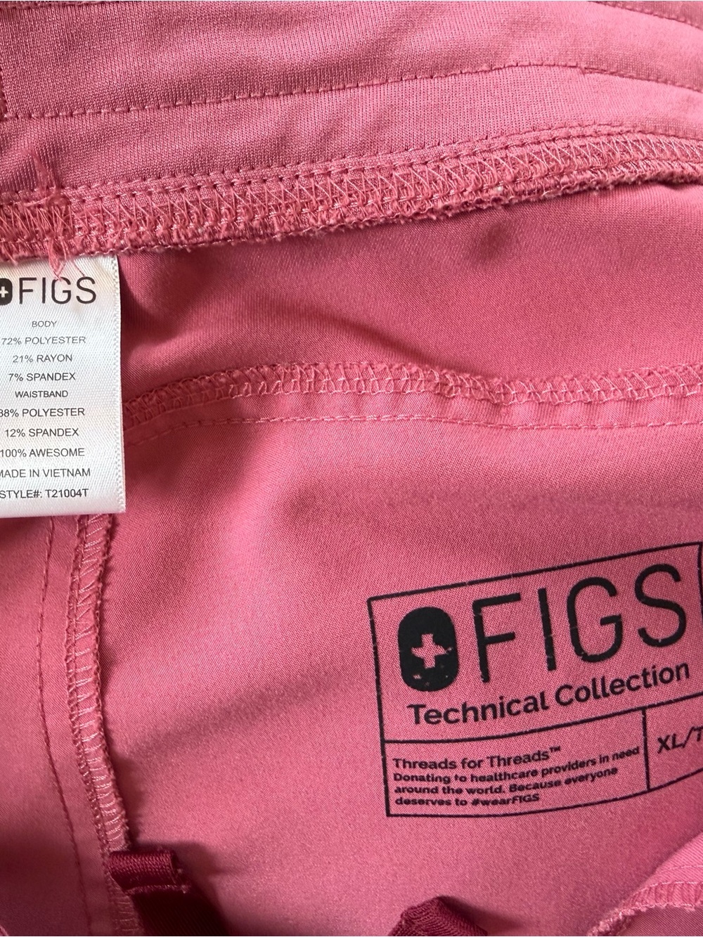 FIGS Technical Collection Scrub Pants Rose Pink XL Tall Straight Leg - Picture 3 of 4